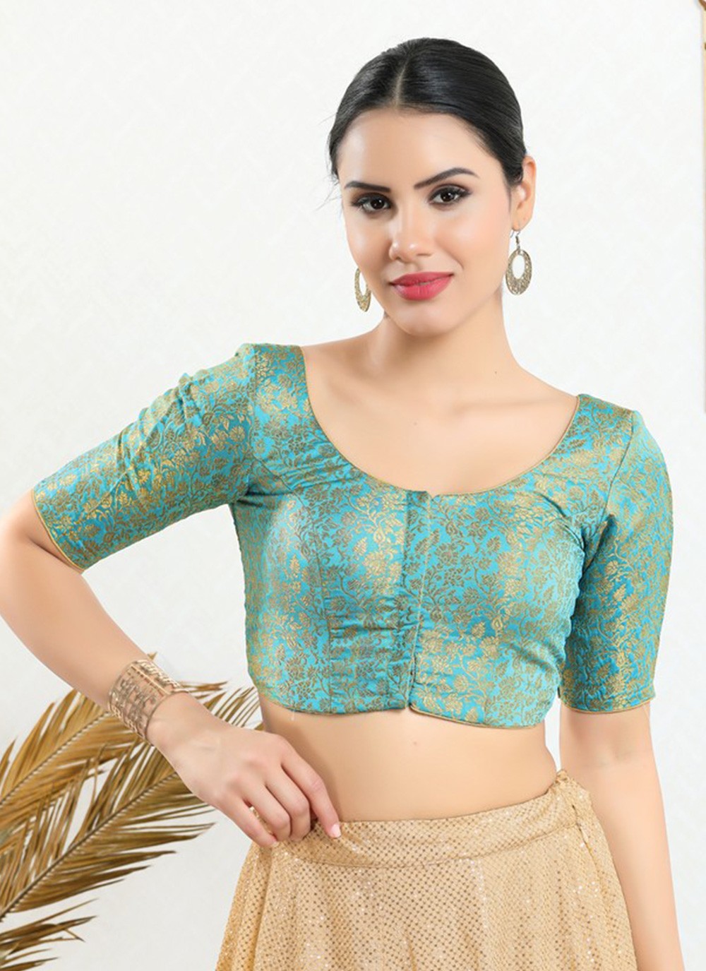 Buy Jacquard Printed Sea Green Designer Blouse Online : 255054