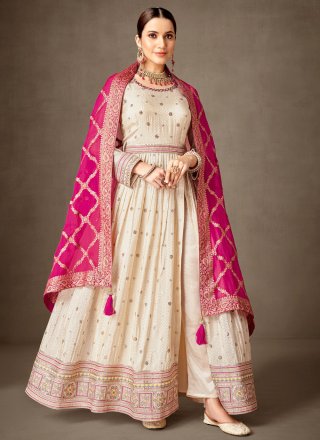 Jacquard Silk Salwar Suit with Embroidered, Resham, Sequins and Zari Work