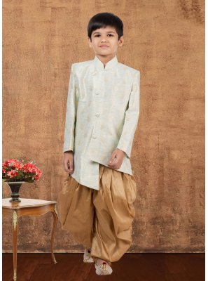 Jacquard Silk Sea Green Fancy Work Indo Western