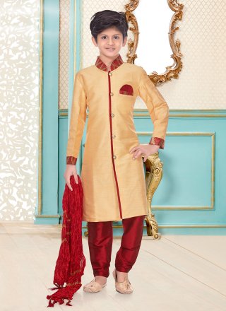 Jacquard Work Cotton Kurta Pyjama In Gold