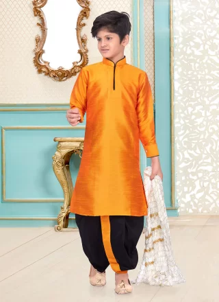 Jacquard Work Dupion Silk Dhoti Kurta In Orange for Casual