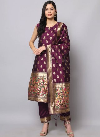 Jacquard Work Maroon Silk Designer Salwar Suit
