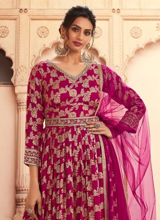 Jacquard Work pure-dola Rani Long Length Anarkali Salwar Suit