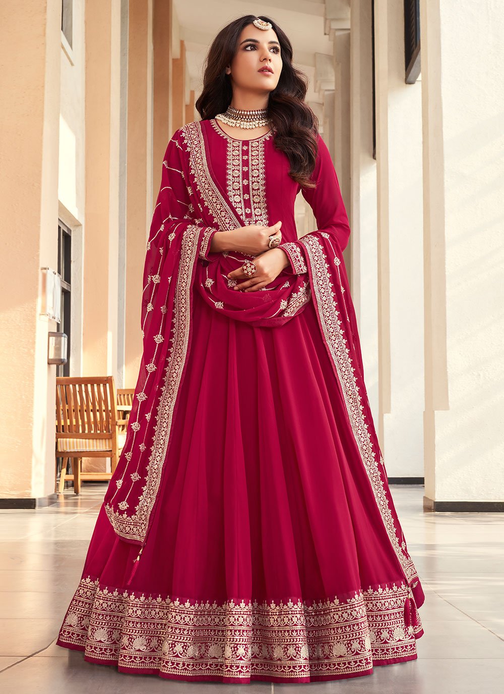  Jasmin Bhasin Embroidered Hot Pink Floor Length Salwar Suit