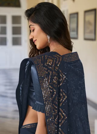 Jazzy Grey Georgette Classic Sari with Embroidered and Sequins Work