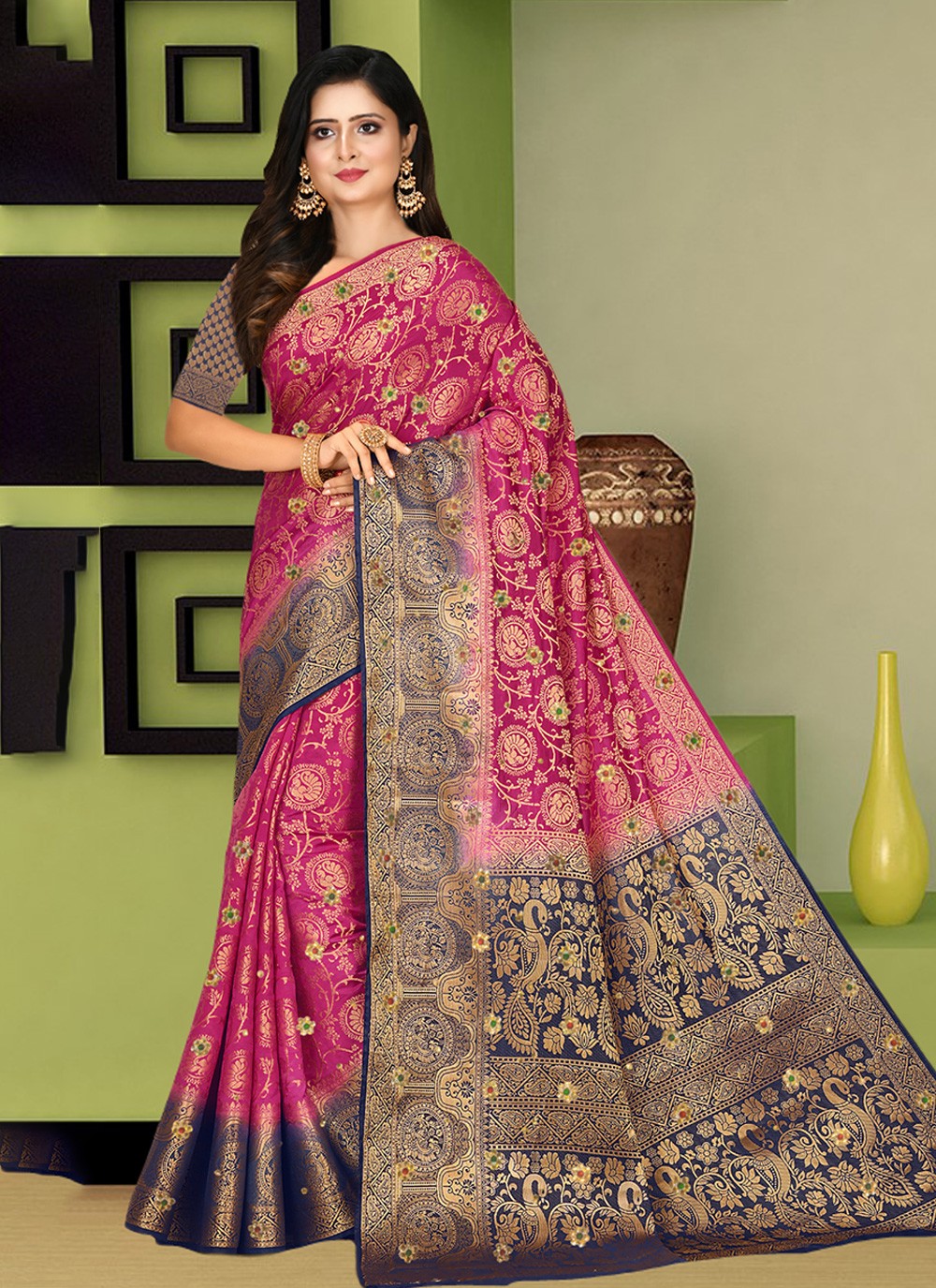 Buy Jessy Woven Kanjivaram Pure Silk Multicolor Sarees Online @ Best Price  In India | Flipkart.com