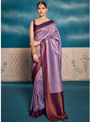 Kanjivaram Silk Border Lavender Designer Saree