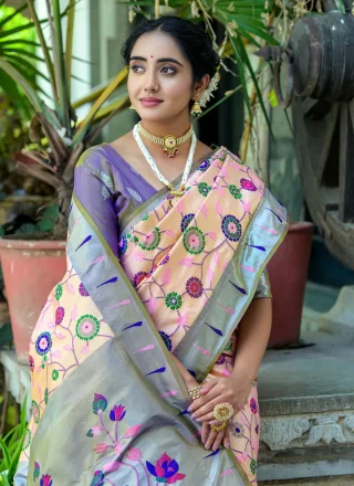Kanjivaram Silk Classic Sari In Peach