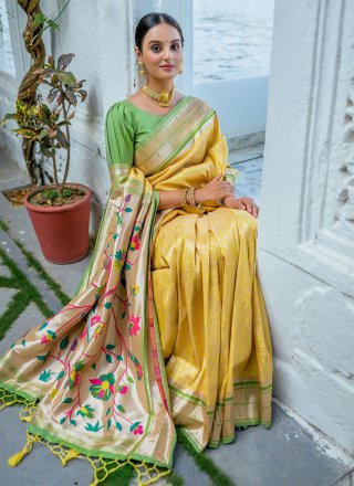 Kanjivaram Silk Contemporary Sari In Yellow