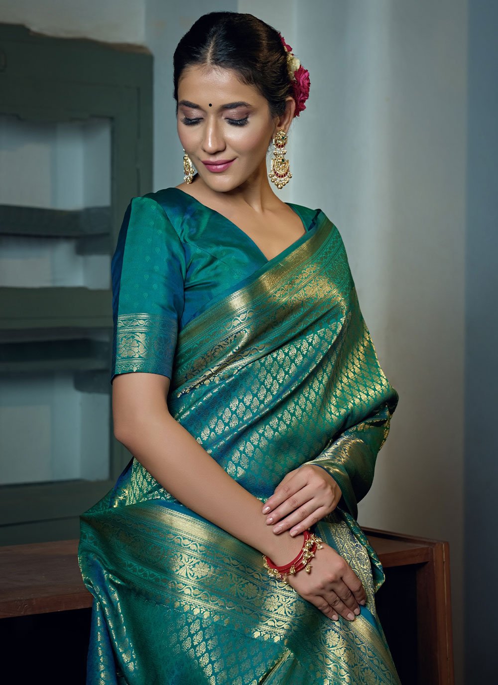 Buy Online Kanjivaram Silk Green Trendy Saree : 249279