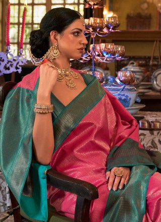 Kanjivaram Silk Weaving Designer Saree in Pink