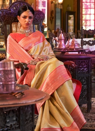 Kanjivaram Silk Woven Contemporary Style Saree in Gold