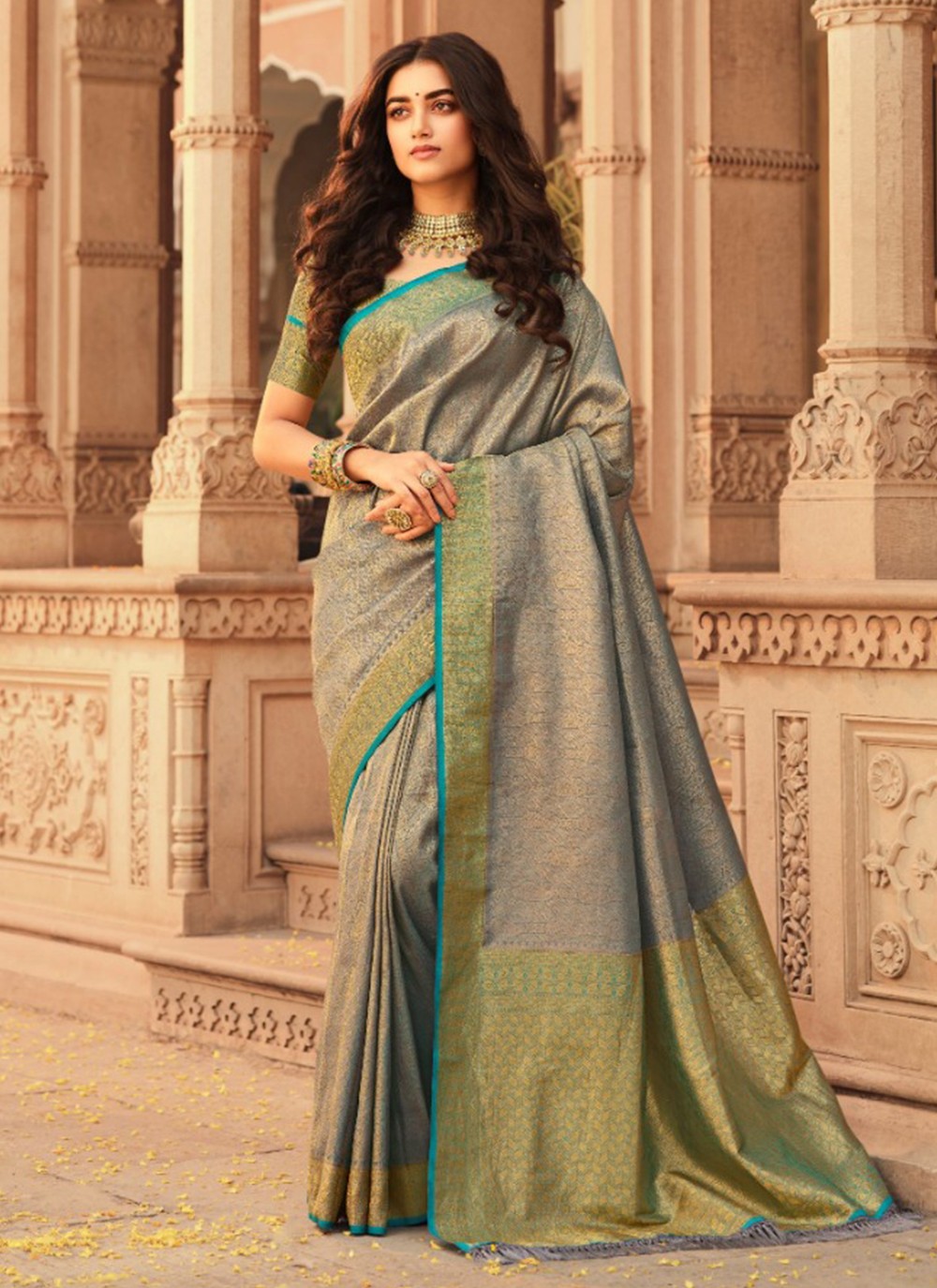 Kanjivaram Silk Woven Grey Contemporary Style Saree