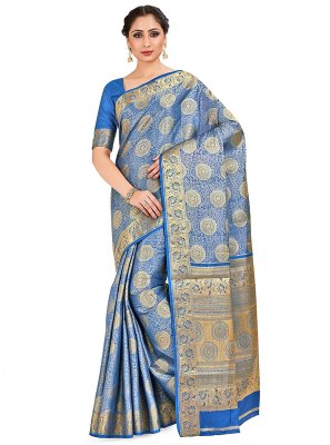 Kanjivaram Silk Zari Blue Classic Saree
