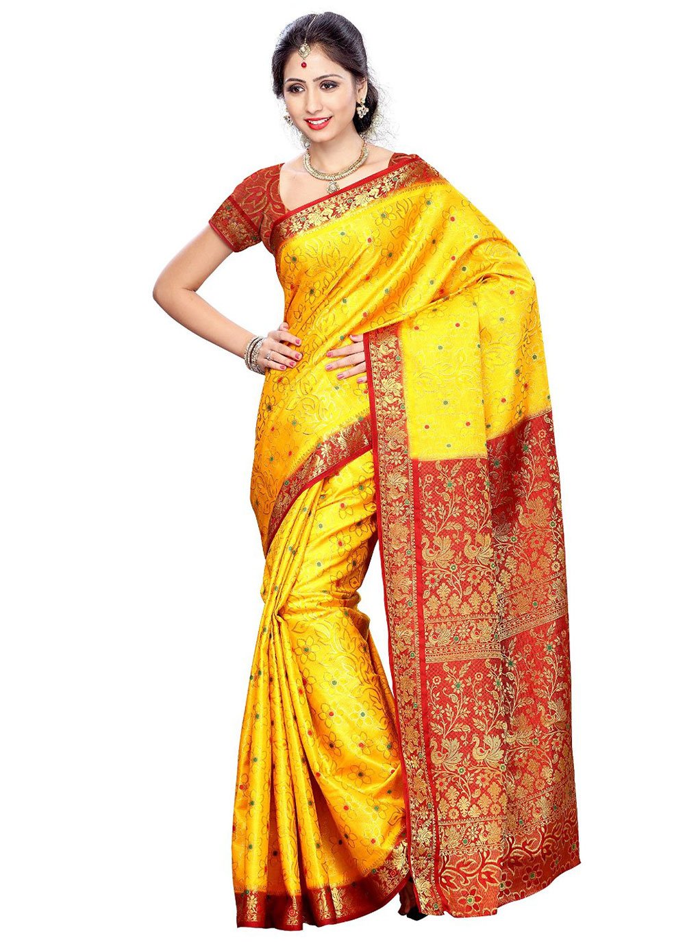 Kanjivaram Silk Zari Contemporary Style Saree in Yellow