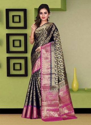 Kanjivaram Silk Zari Grey Contemporary Style Saree