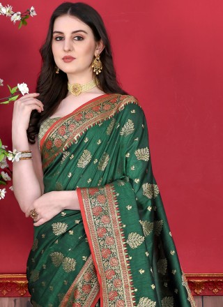 Katan Silk Green Weaving Classic Saree