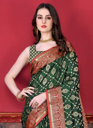 Katan Silk Weaving Green Trendy Saree