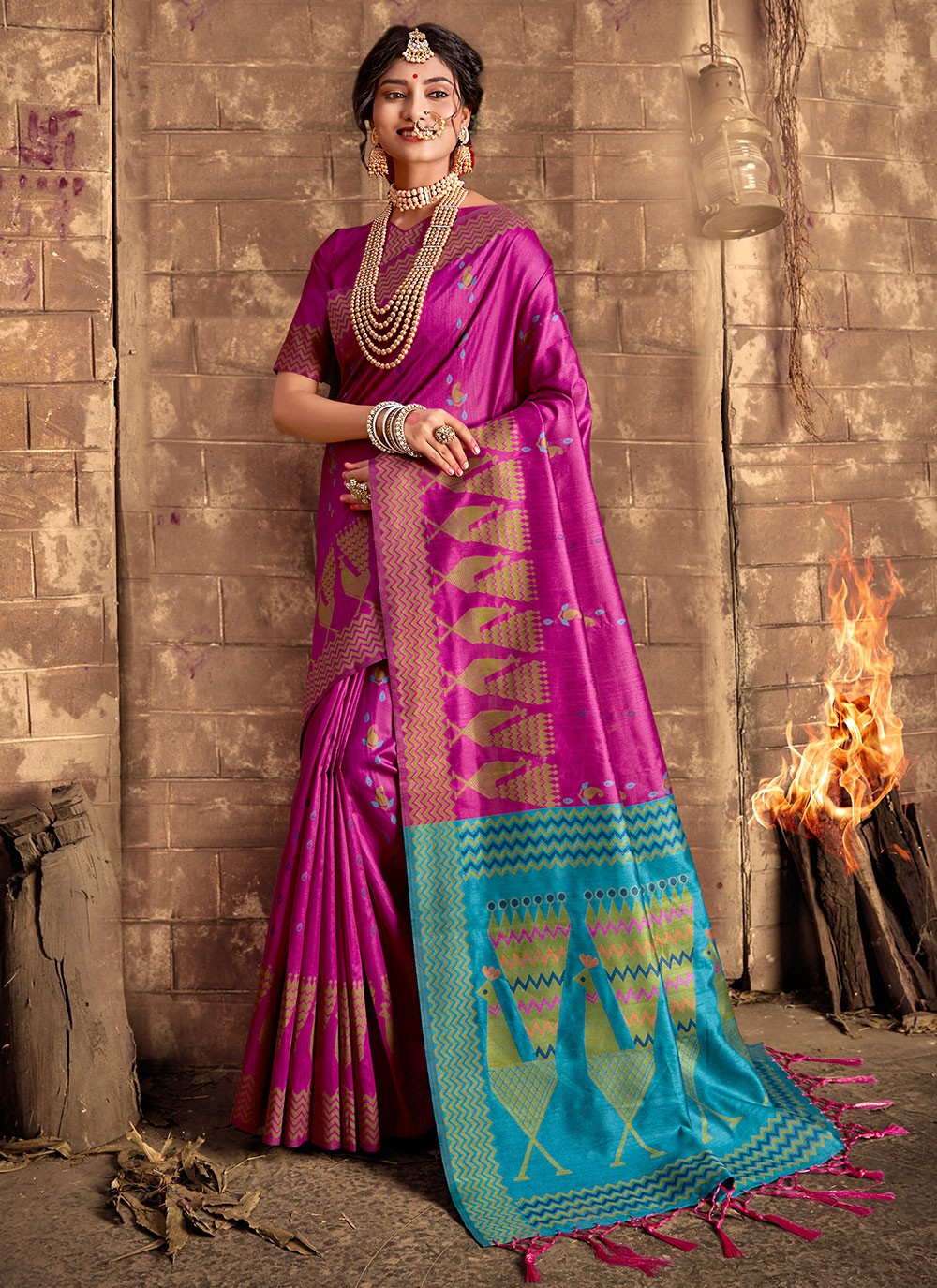 Khadi Silk Magenta Contemporary Style Saree
