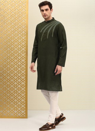 Kurta Embroidered Blended Cotton in Green