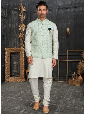 Kurta Payjama With Jacket Chicken Cotton in Multi Colour and Off White