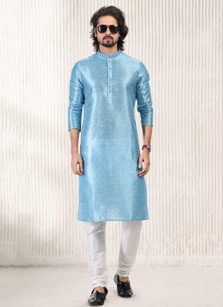 Kurta Pyjama Fancy Banarasi Jacquard in Aqua Blue
