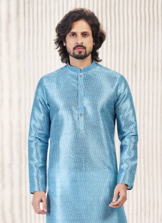 Kurta Pyjama Fancy Banarasi Jacquard in Aqua Blue