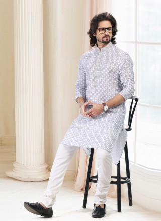 Kurta Pyjama Fancy Cotton in Grey and Off White