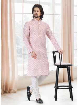 Kurta Pyjama Fancy Cotton in Off White and Pink