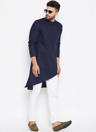 Kurta Pyjama Plain Fancy Fabric in Navy Blue