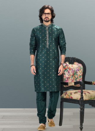Kurta Pyjama Thread Work Banarasi Silk in Green