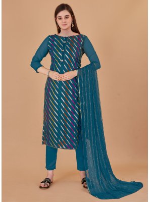 Lace Jacquard Teal Salwar Suit