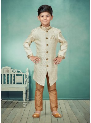 Lace Work Jacquard Cream Indo Western