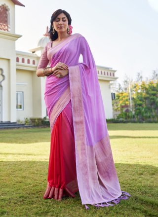 Lavender Silk Georgette Satin Plain Saree and Lavender Silk Georgette Satin Plain  Sari Online Shopping