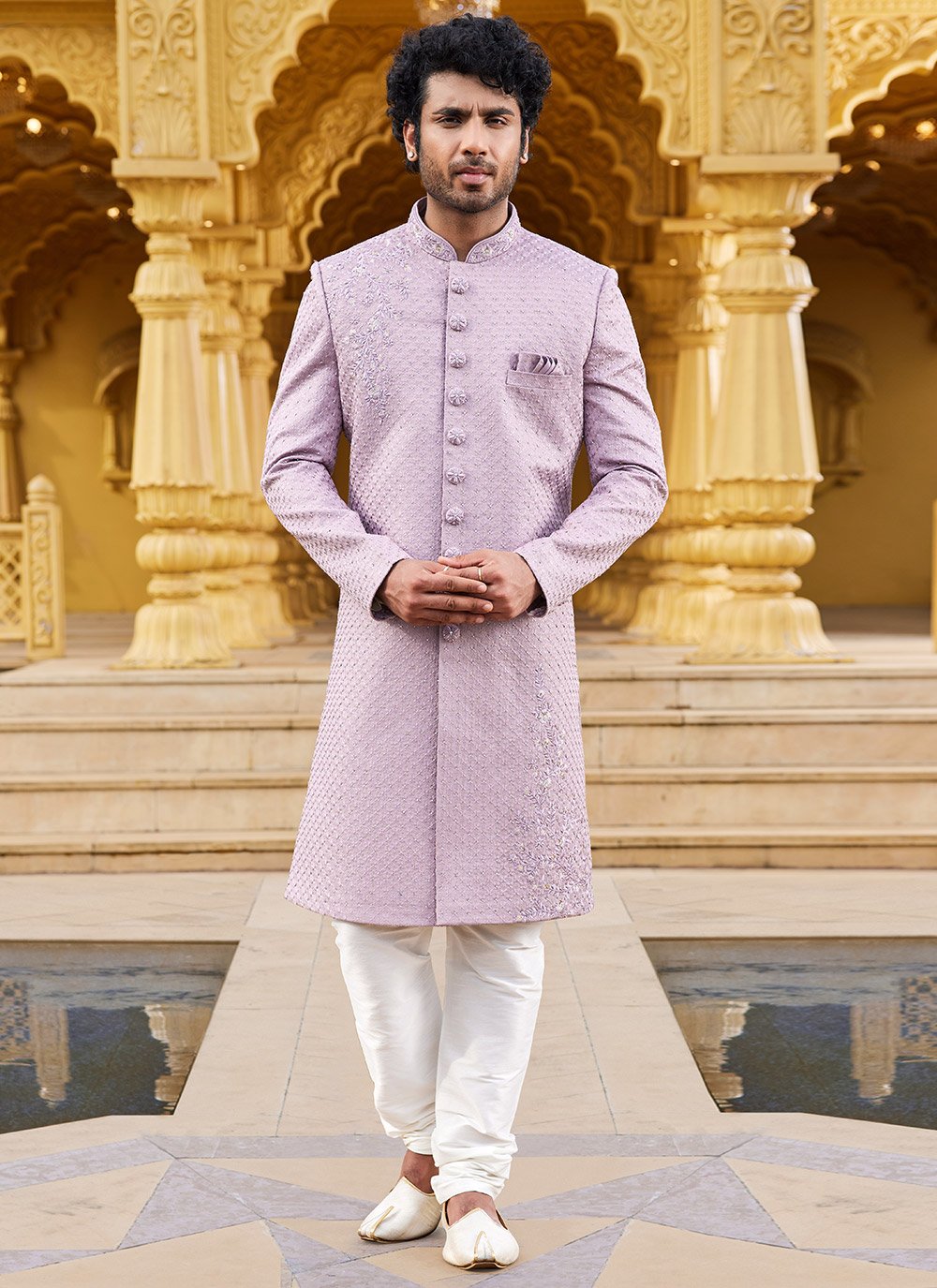 Buy Lavender Art Silk Sherwani Online