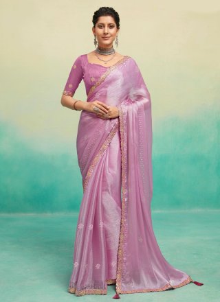 Women's Soft Chiffon Saree With Allover Zari Woven Jacq Lining - Stava  Creation | Pure chiffon sarees, Chiffon saree, Pink blouse designs