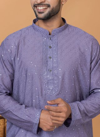 Lavender Cotton Kurta Pyjama with Embroidered and Sequins Work for Engagement