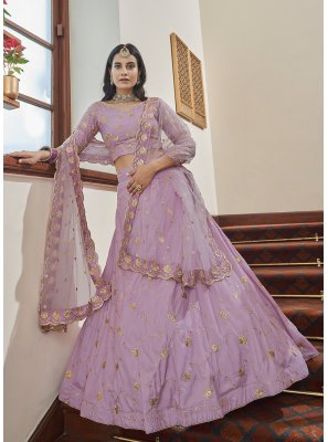 Lavender Embroidered Reception A Line Lehenga Choli