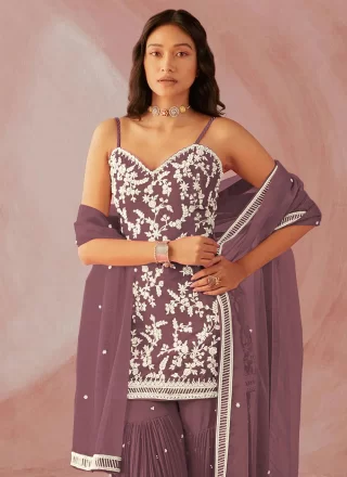 Lavender Embroidered Trendy Salwar Suit