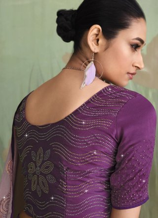 Lavender Faux Crepe Trendy Saree with Fancy and Stone Work