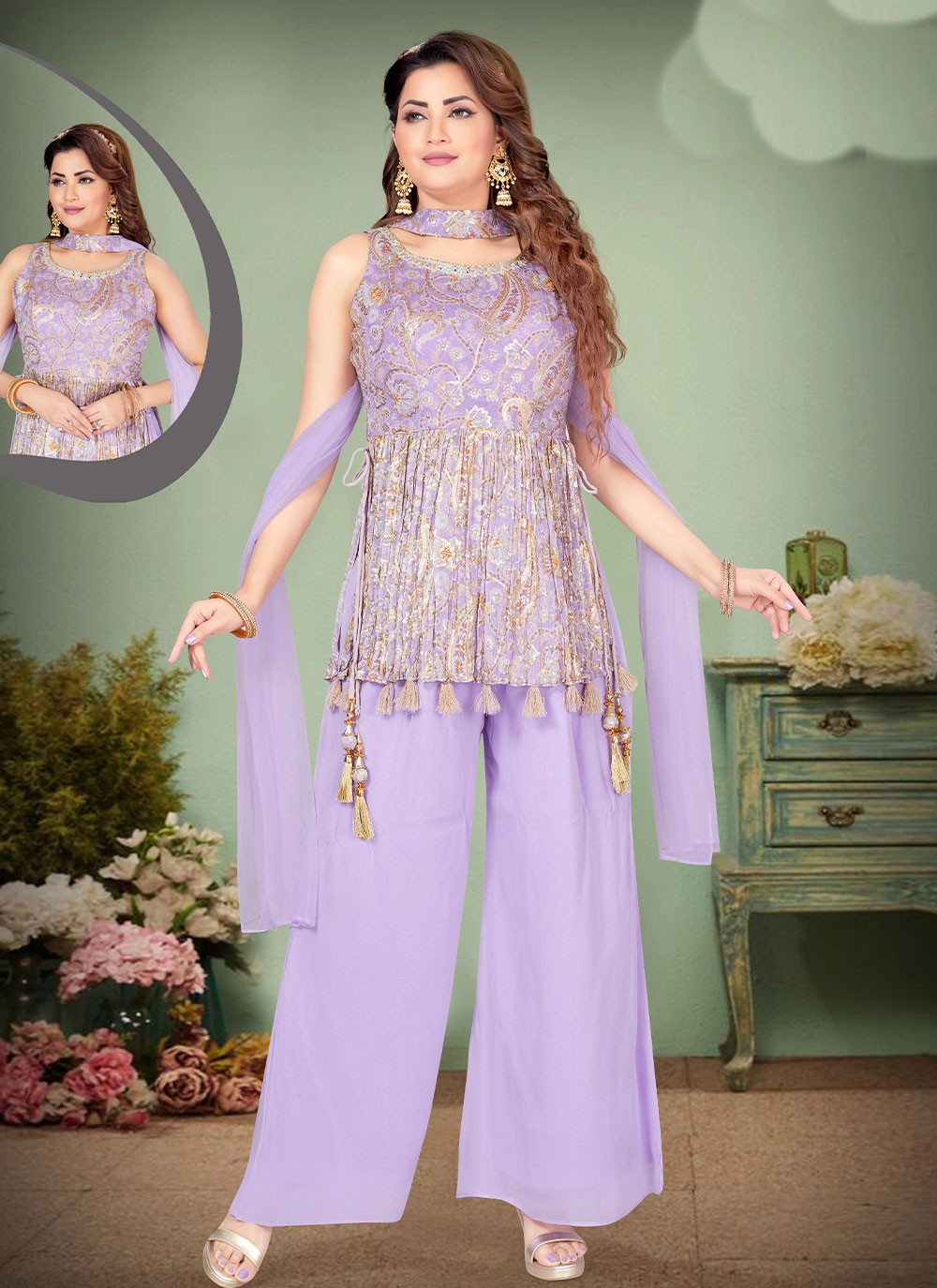 Lavender Georgette Readymade Suit
