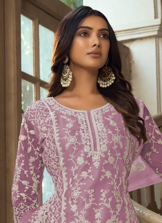 Lavender Net Embroidered and Resham Work Salwar Suit