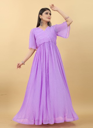 Lavender Plain Ceremonial Trendy Gown
