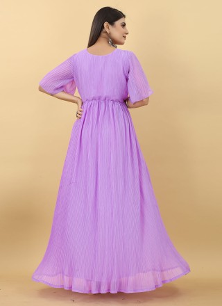 Lavender Plain Ceremonial Trendy Gown