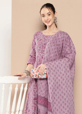 Lavender Printed Cotton Salwar Suit