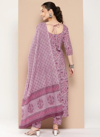 Lavender Printed Cotton Salwar Suit