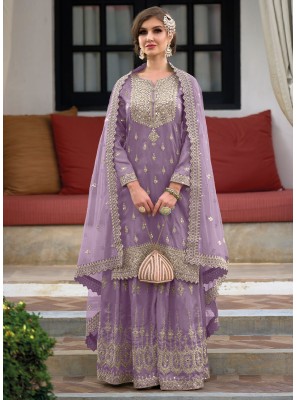 Lavender Sangeet Silk Palazzo Salwar Kameez