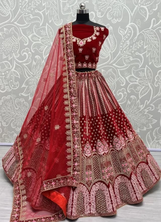 Lehenga Choli Diamond Velvet in Red