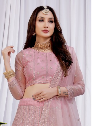 Lehenga Choli Embroidered Satin in Pink