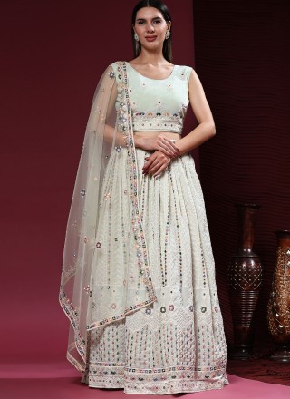 White Lehenga Choli With Lucknowi & Brocade Work In Geometric & Floral –  Akashi designer studio